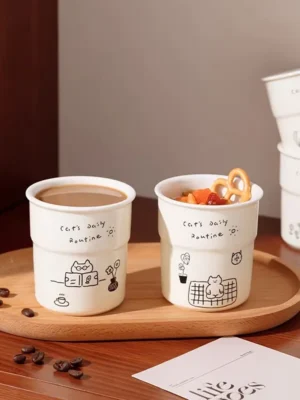 Cartoon Ceramic Handheld Cup with Silicone Lid