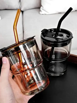 Insulated Glass Tumbler with Straw & Lid