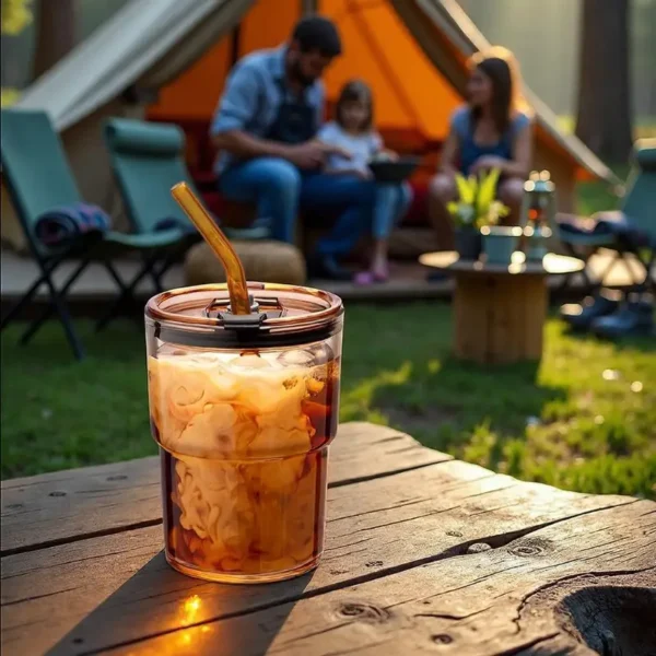 Insulated Glass Tumbler with Straw & Lid