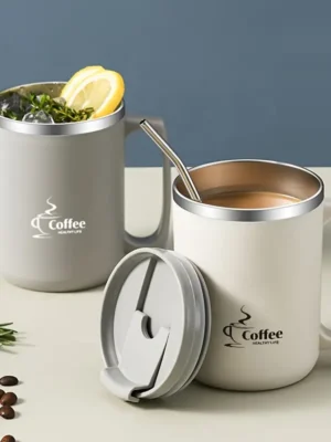 Stainless Steel Insulated Coffee Cup with Handle And Lid